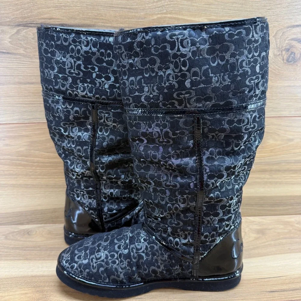 Coach Nikole Boots Womens 8 Y2K Mini Signature‎ Black Faux Sherpa Lined